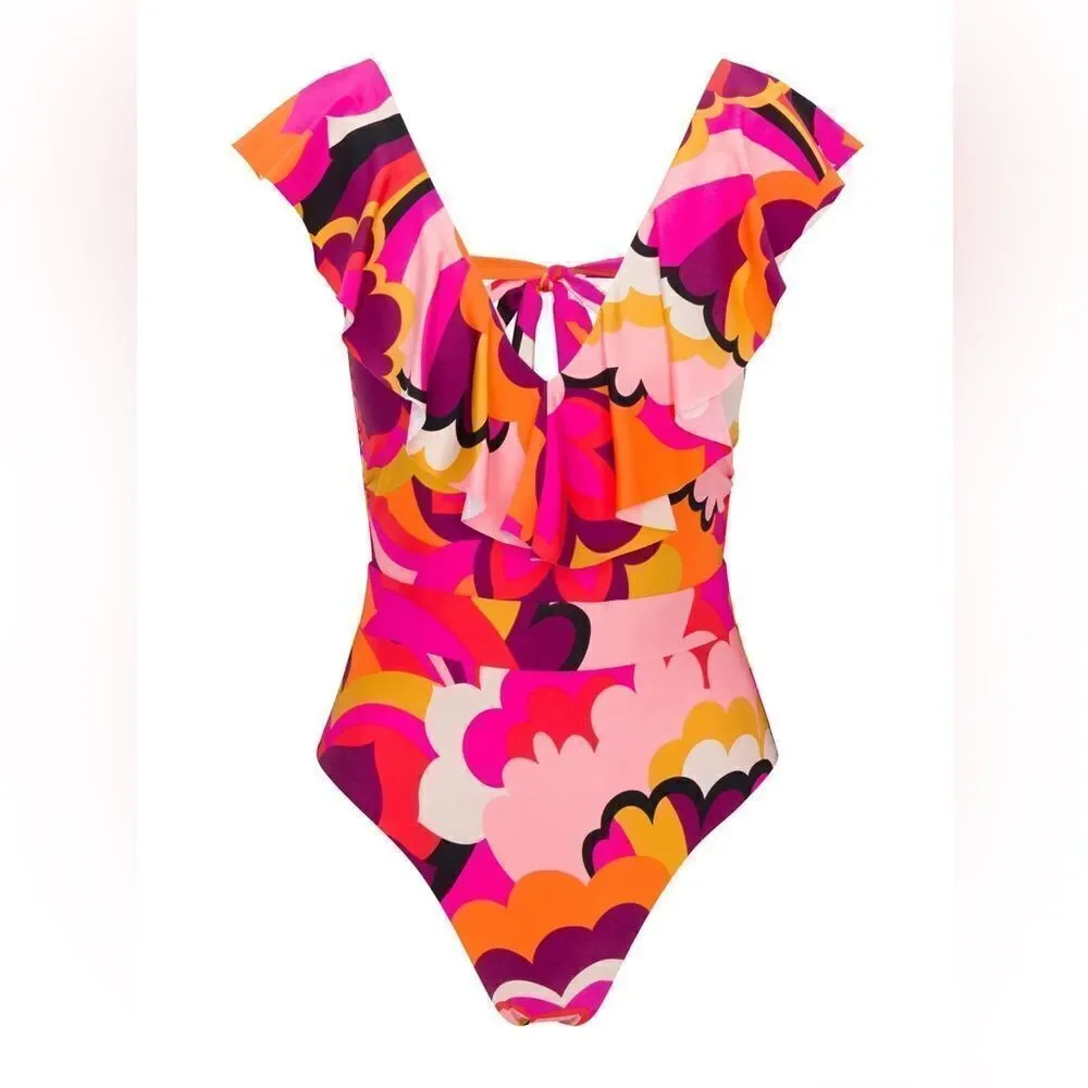 Trina Turk FAN FAIRE RUFFLE PLUNGE 1 PIECE Swimsuit
